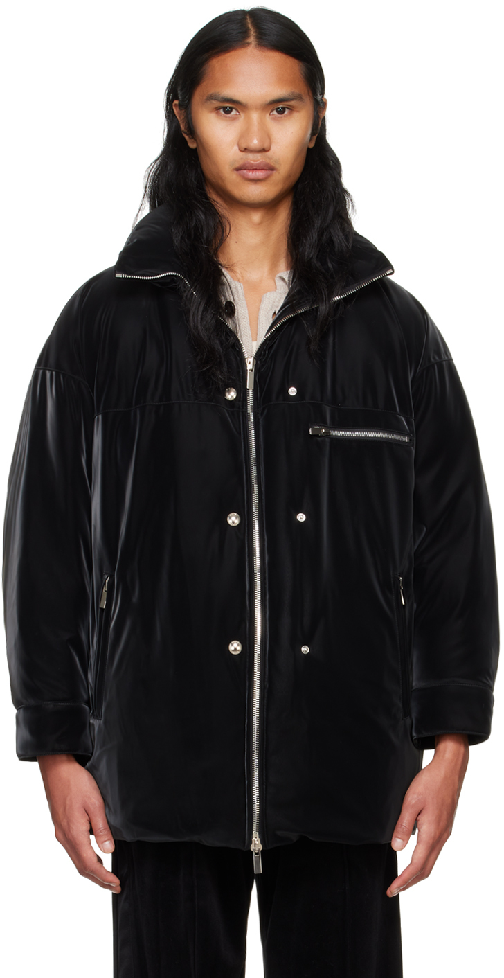 Shop System Black Velvetlike Puffer Down Jacket In Bk Black