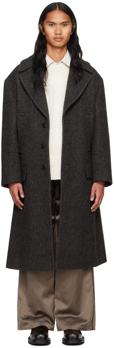 Shop System Gray Wide Laper Coat In Kg Black Grey