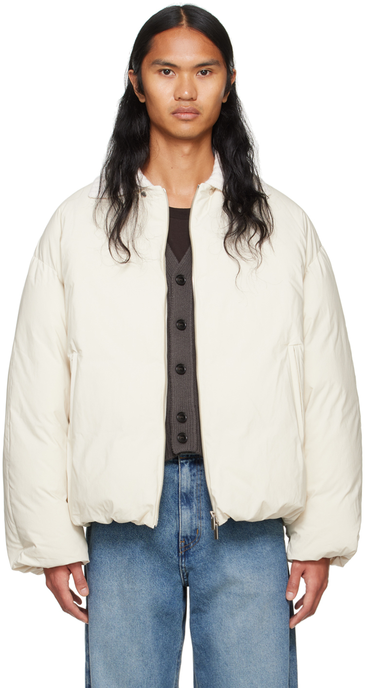 Shop System Off-white Collar Knitted Puffer Down Jacket In Iv Ivory