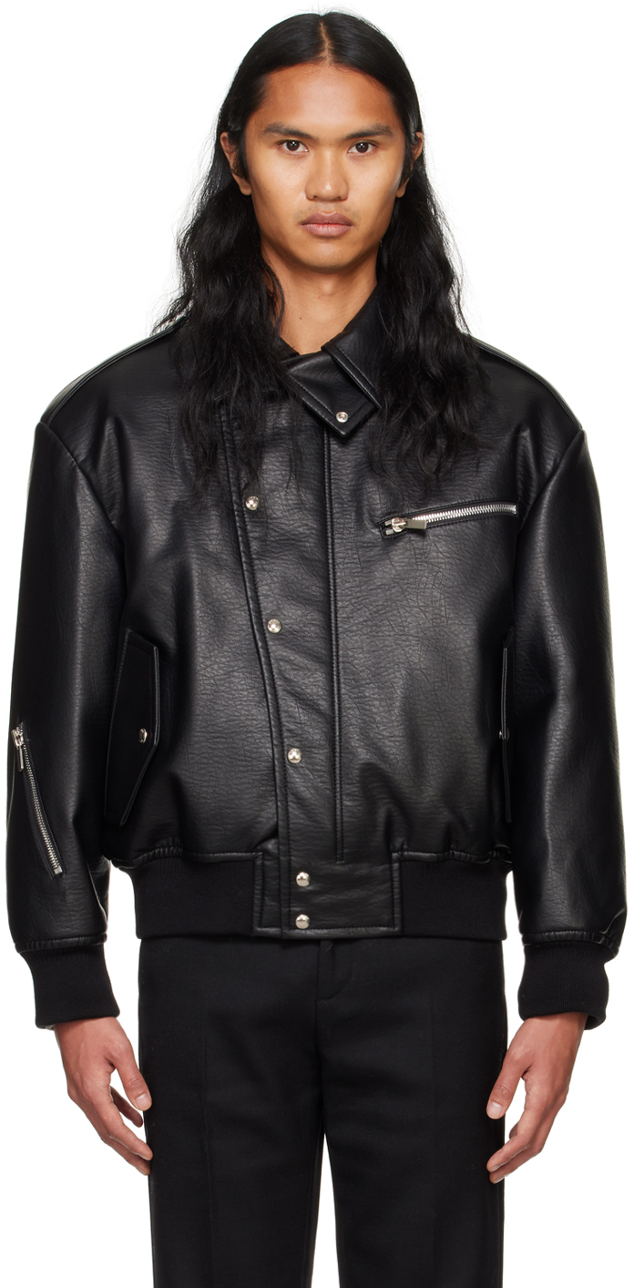 Shop System Black Padded Faux-leather Jacket In Bk Black