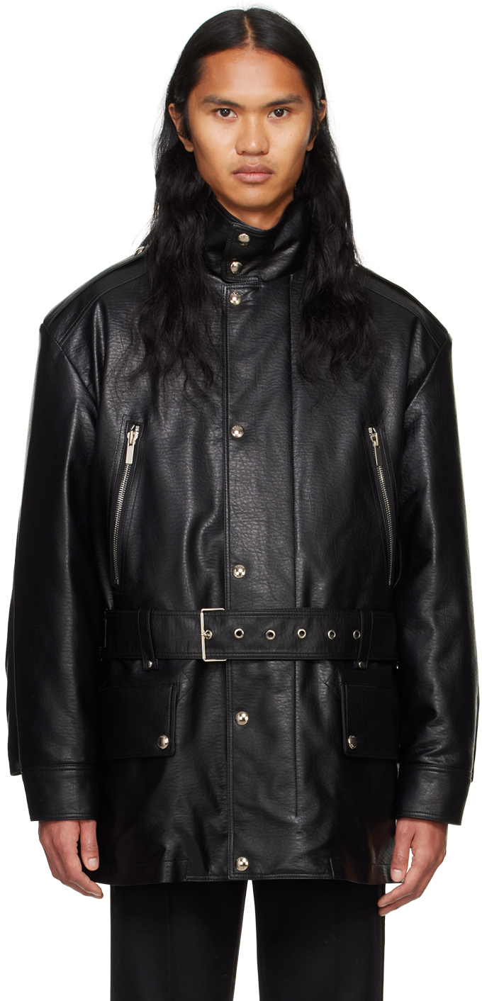 SYSTEM BLACK SAFARI FAUX-LEATHER JACKET 