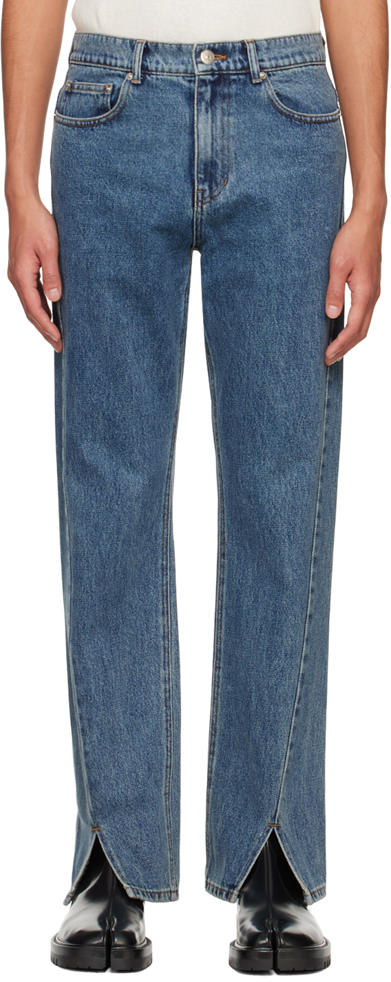 Blue Front Slit Jeans