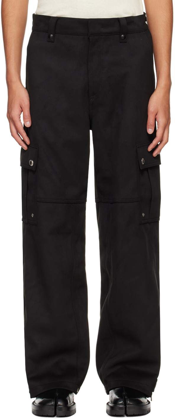 Shop System Black Eyelet Faux-suede Cargo Pants In Bk Black