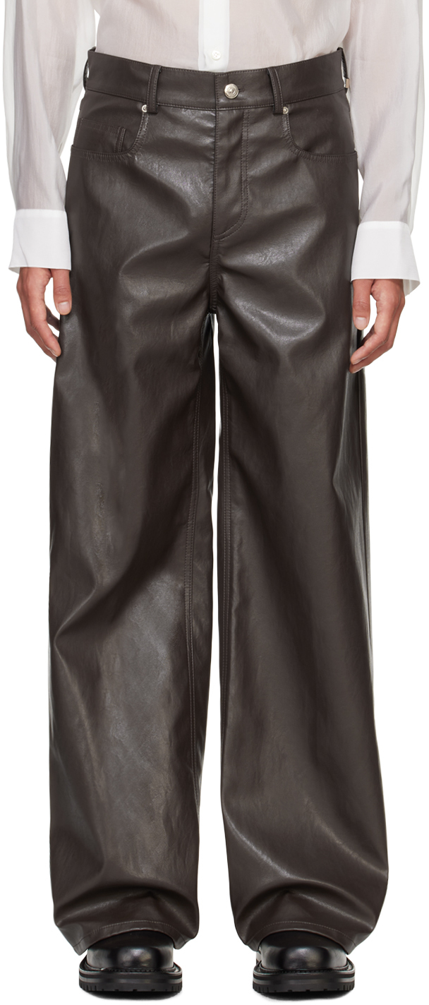 Shop System Brown Wide-leg Faux-leather Trousers In Cb Chocolate Brown