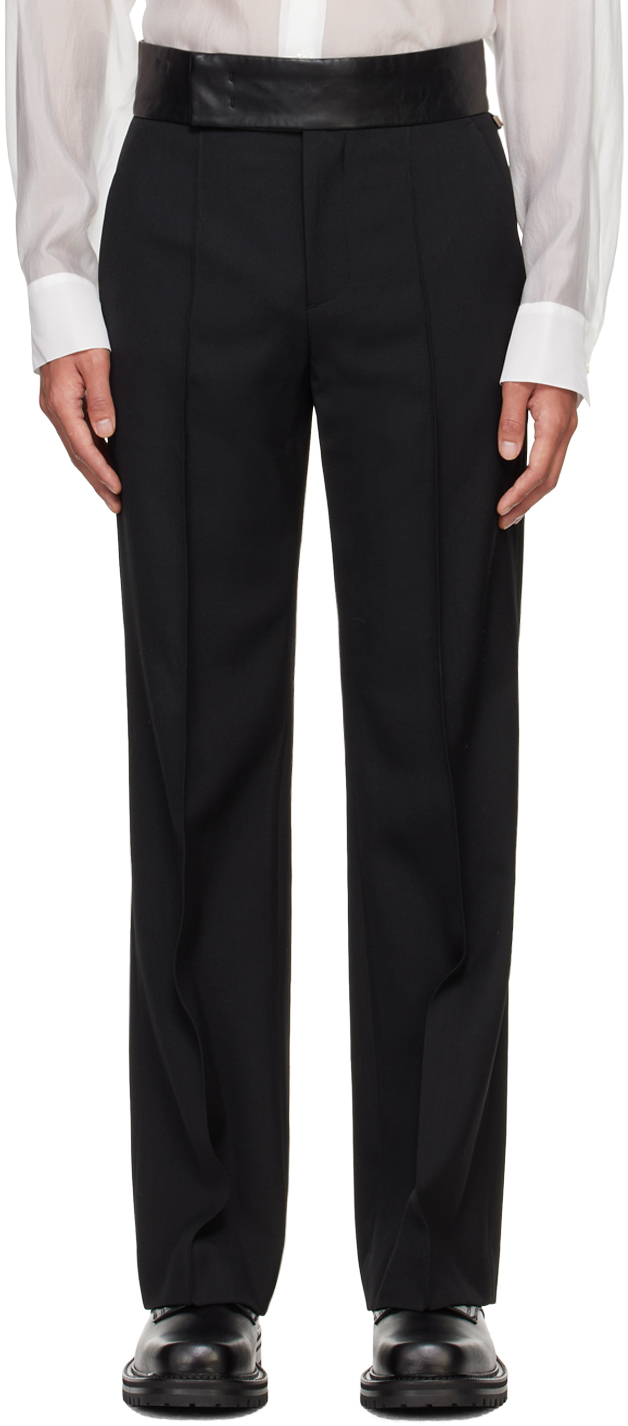 Black Leather Detailed Tuxedo Trousers