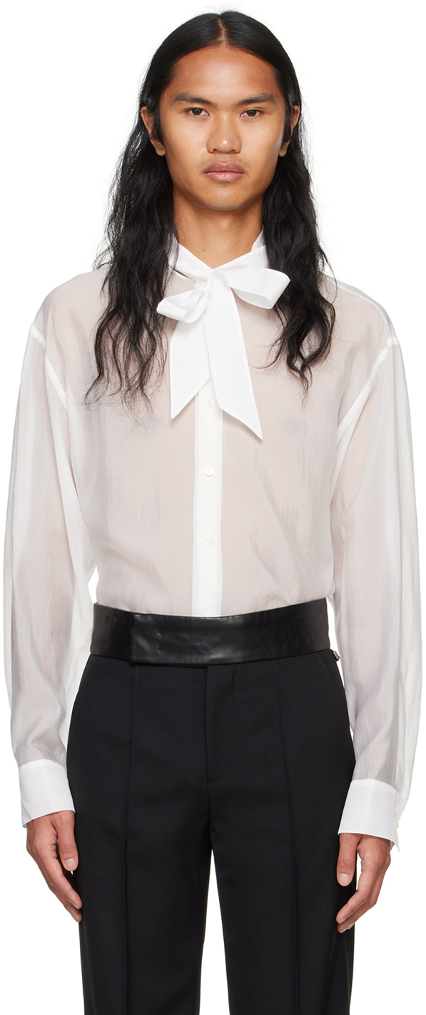 Shop System White Sheer Button Down Shirt In Wt White