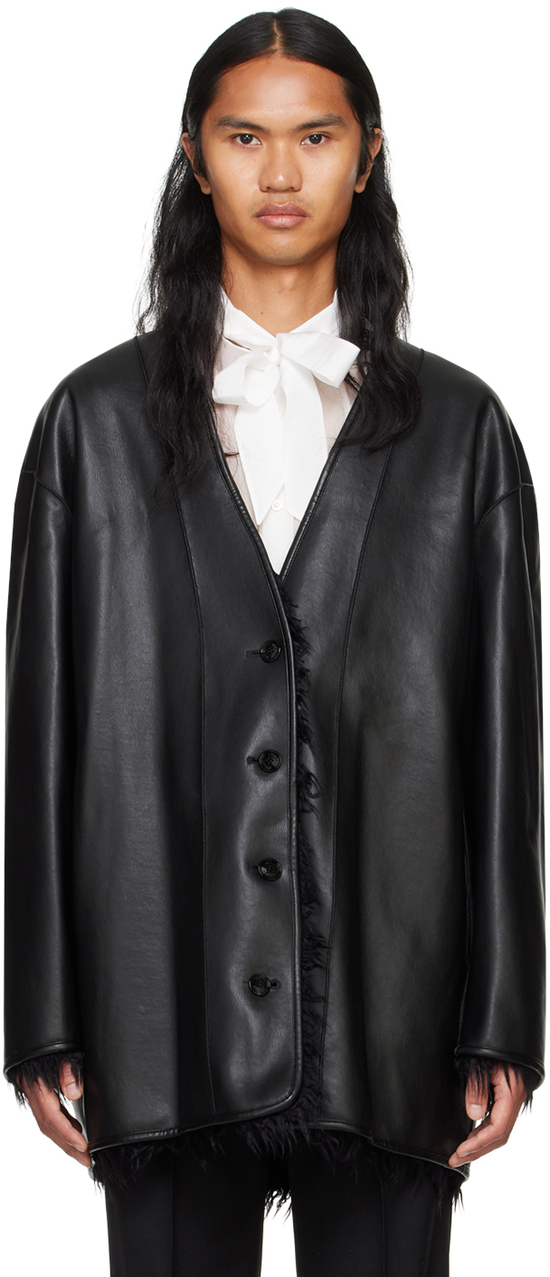 Black Faux-Leather & Faux-Fur Reversible Jacket