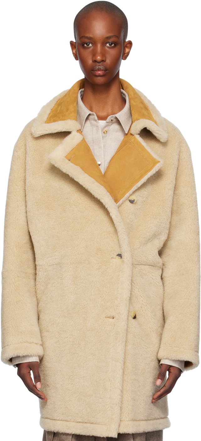 Le17septembre Beige Reversible Faux-fur & Faux-leather Coat In Camel