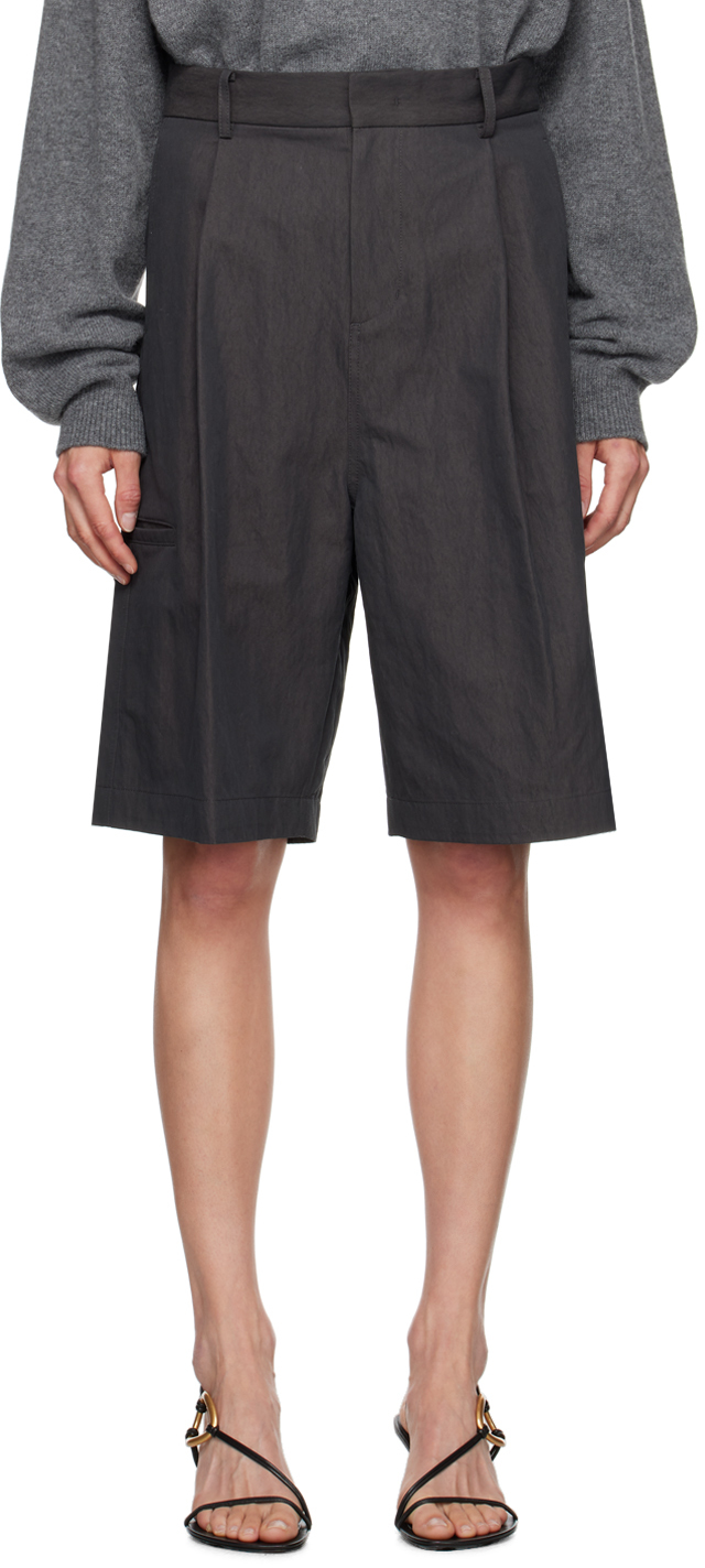 Gray Pleated Shorts