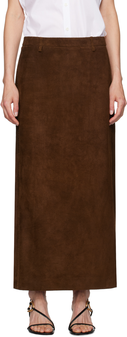 Brown Straight Leather Maxi Skirt