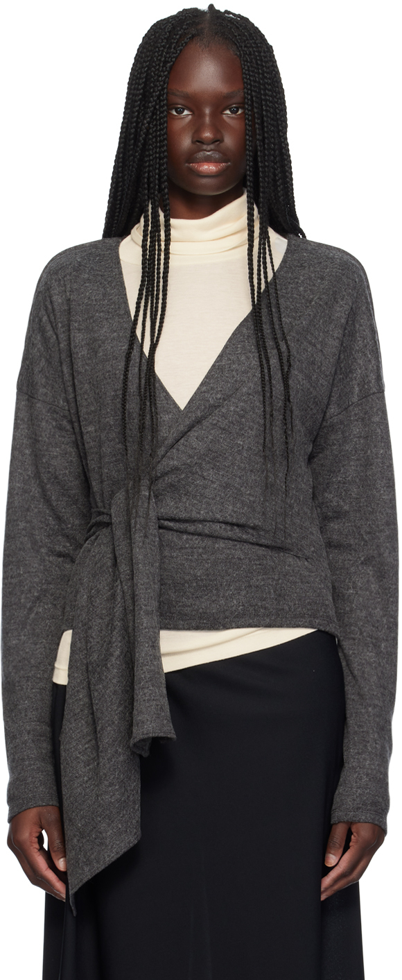 Gray Self-Tie Cardigan