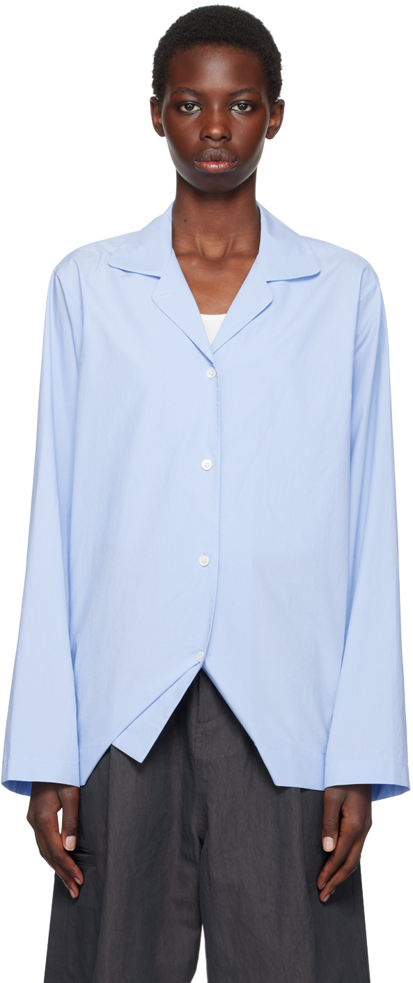 Blue Open Spread Collar Shirt