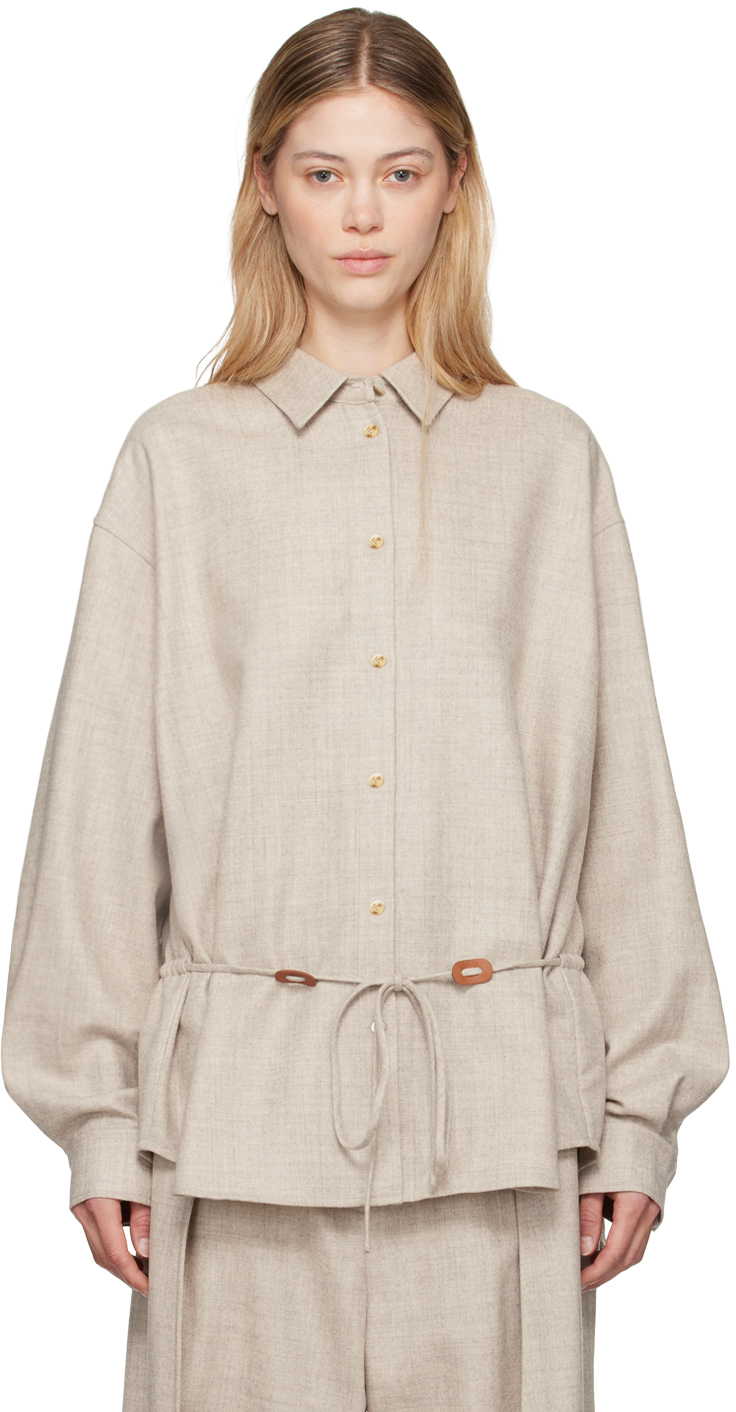 Shop Le17septembre Beige Wool Drawstring Shirt