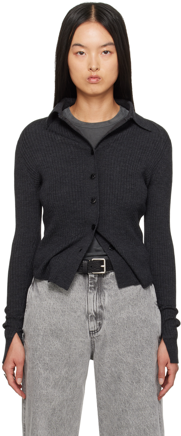 Gray Knitted Collar Cardigan