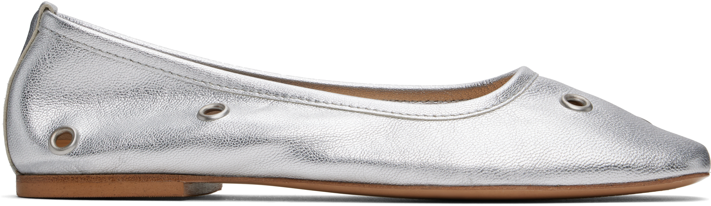 Silver Eyelet Ballerina Flats