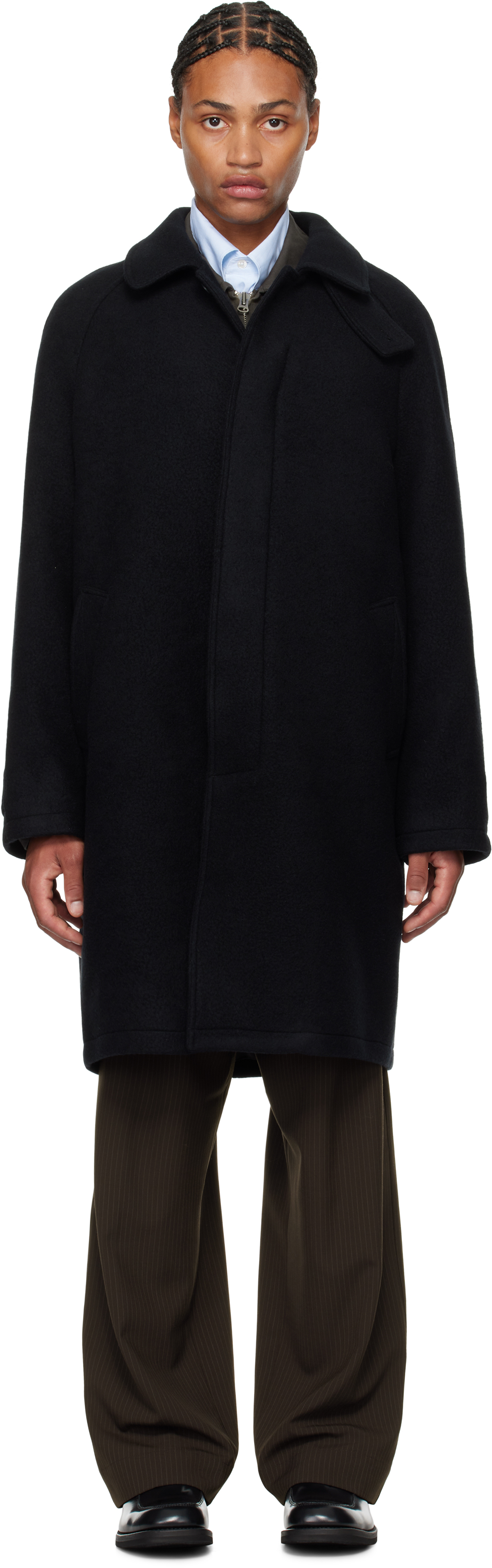 Mfpen Black Accession Coat In Black Recycled Wool