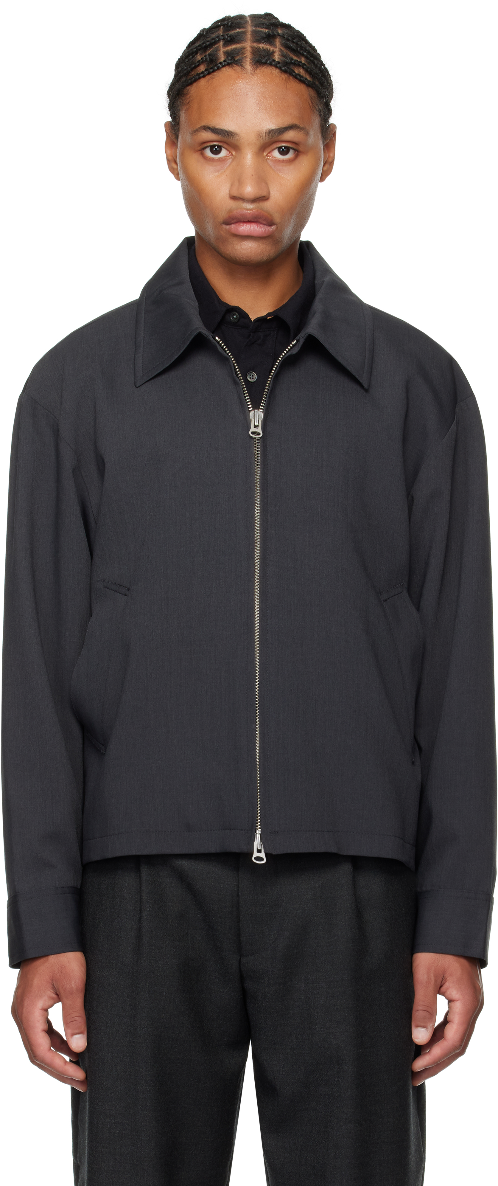 Mfpen Gray Mail Jacket In Anthracite Wool