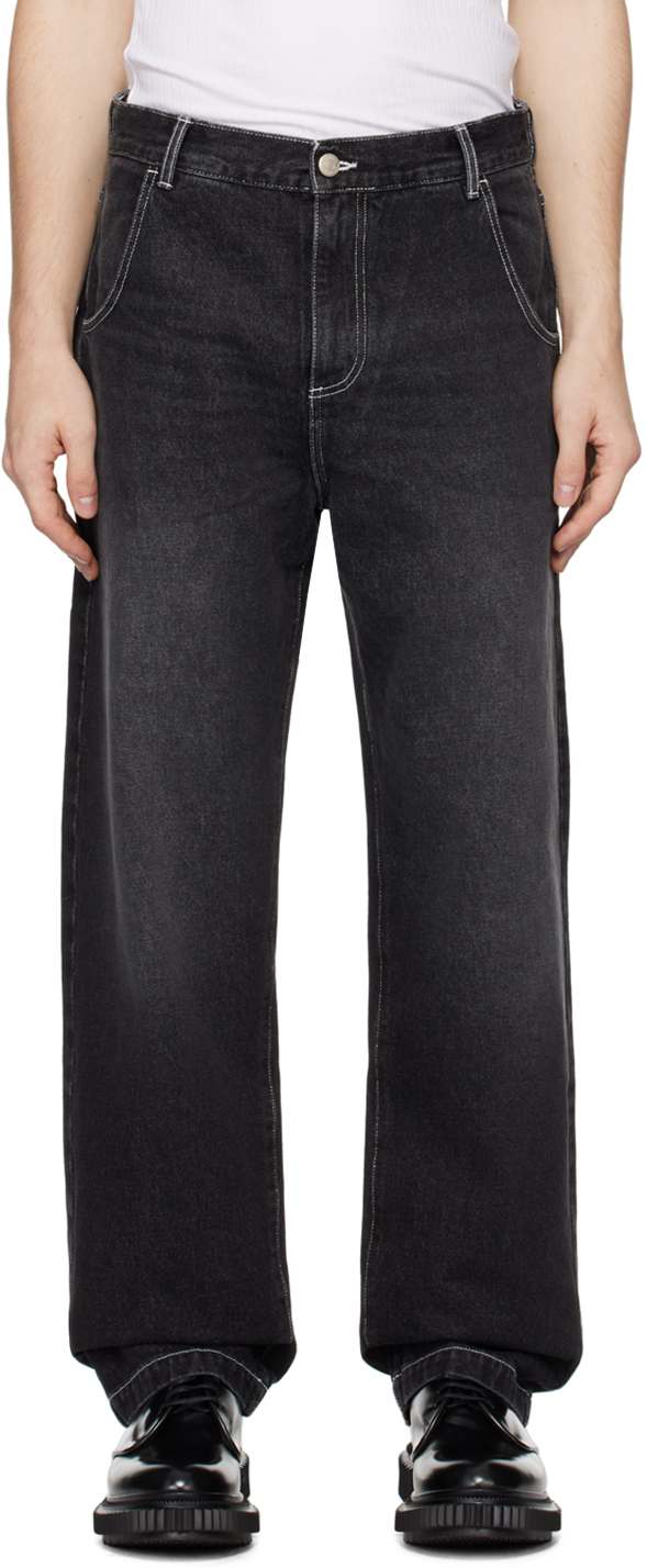 Shop Mfpen Black Regular Jeans In Faded Black