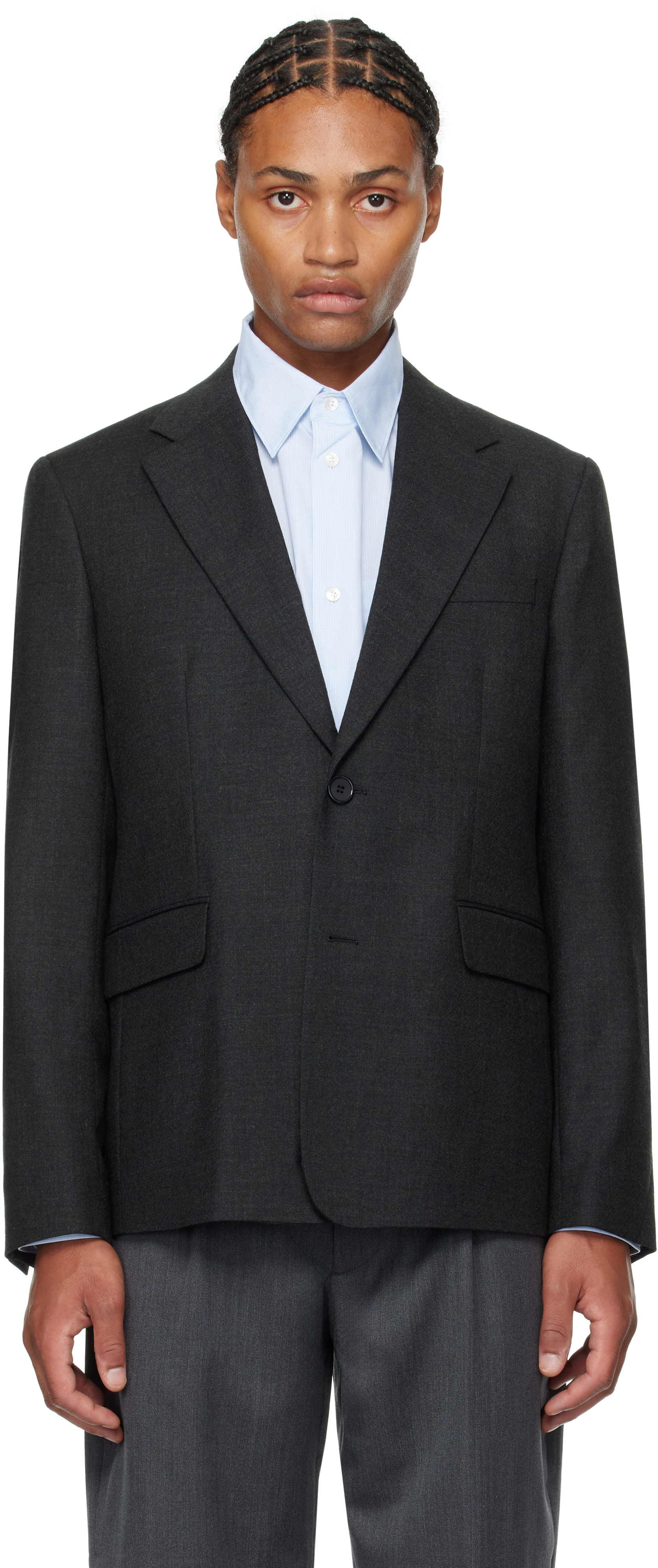 Mfpen Gray Single Breasted Blazer In Dark Grey