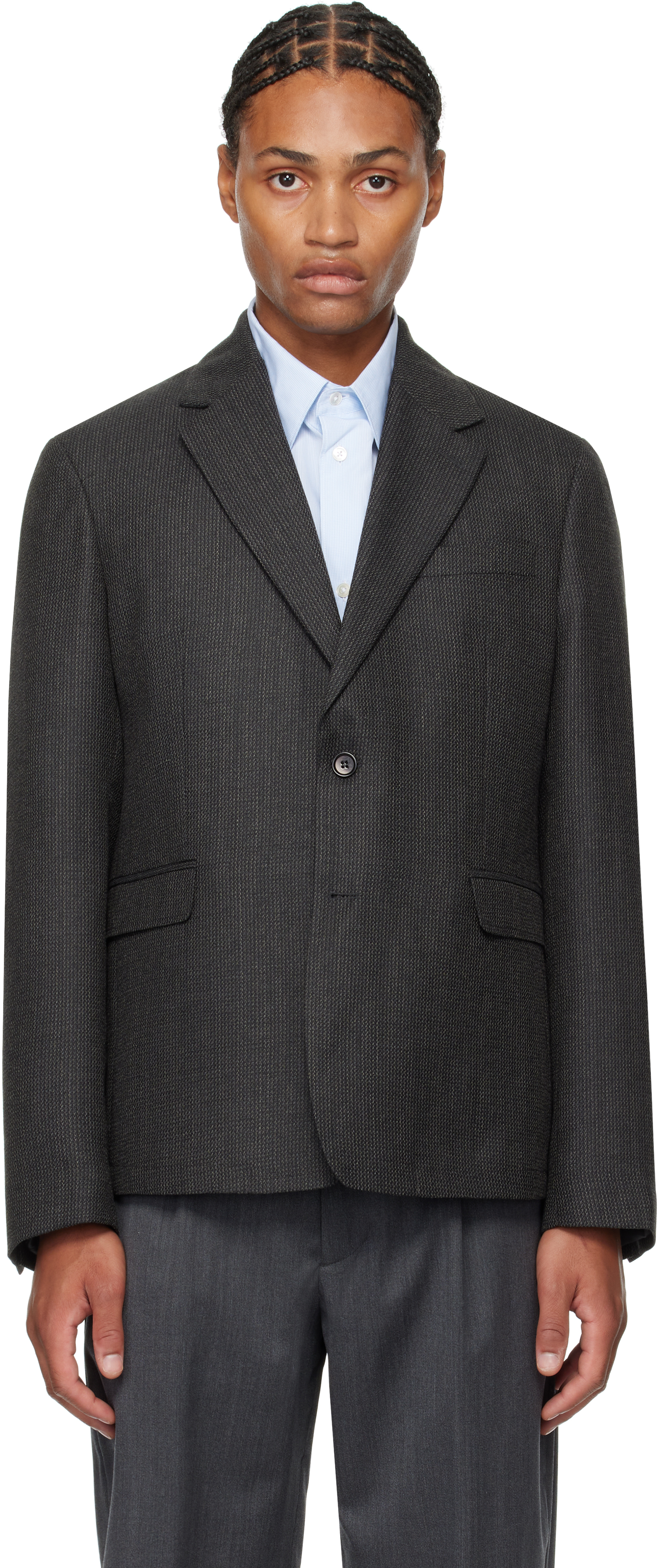 Mfpen Gray Single Breasted Blazer In Dark Grey Twist