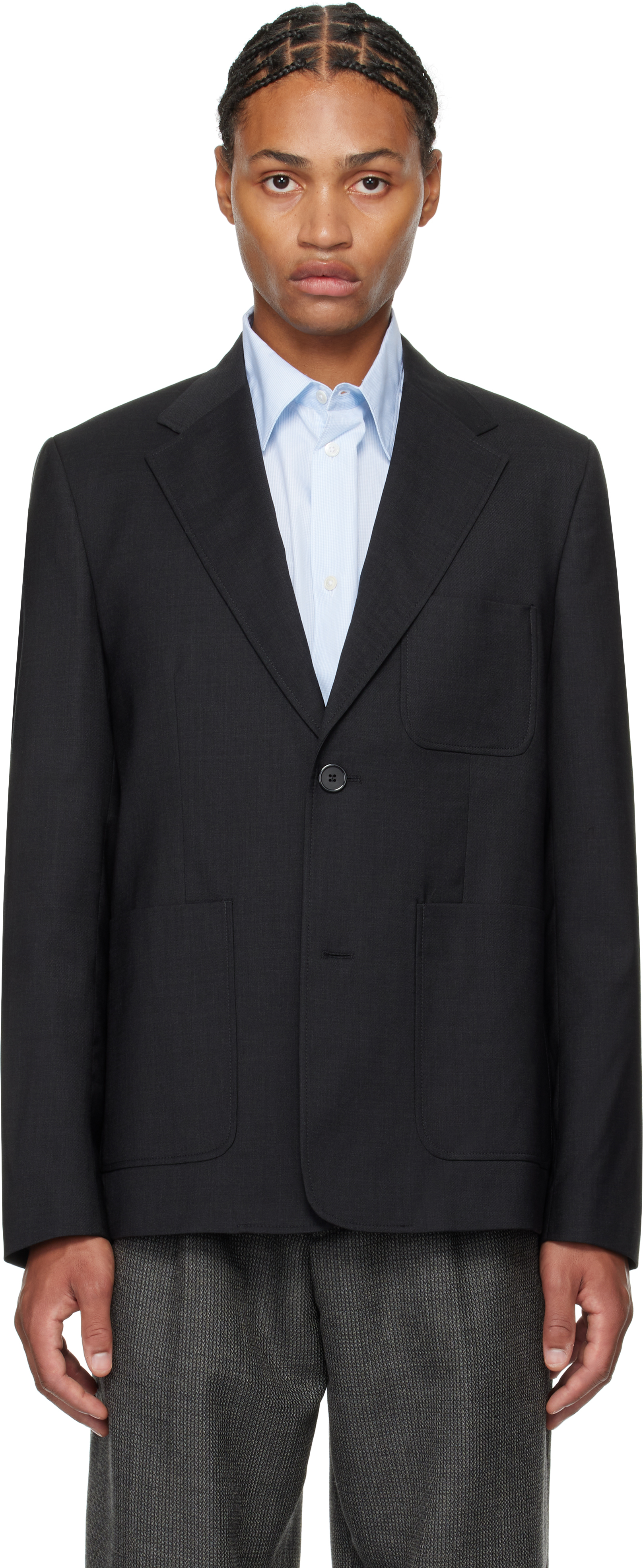 Mfpen Black Patch Pocket Blazer In Anthracite