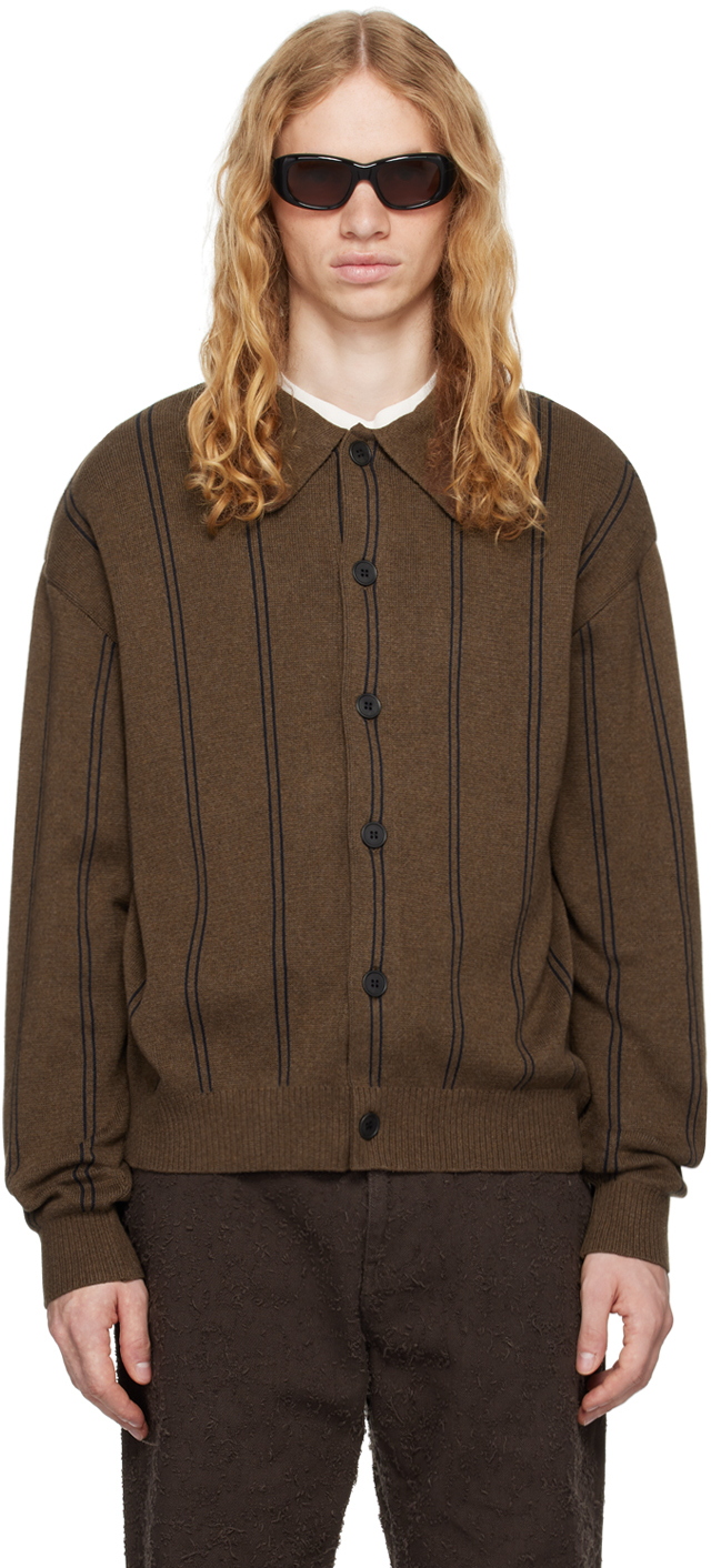 Shop Mfpen Brown Formal Cardigan In Light Brown Stripe