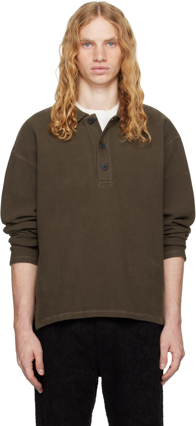 Brown Boucle Knit Polo