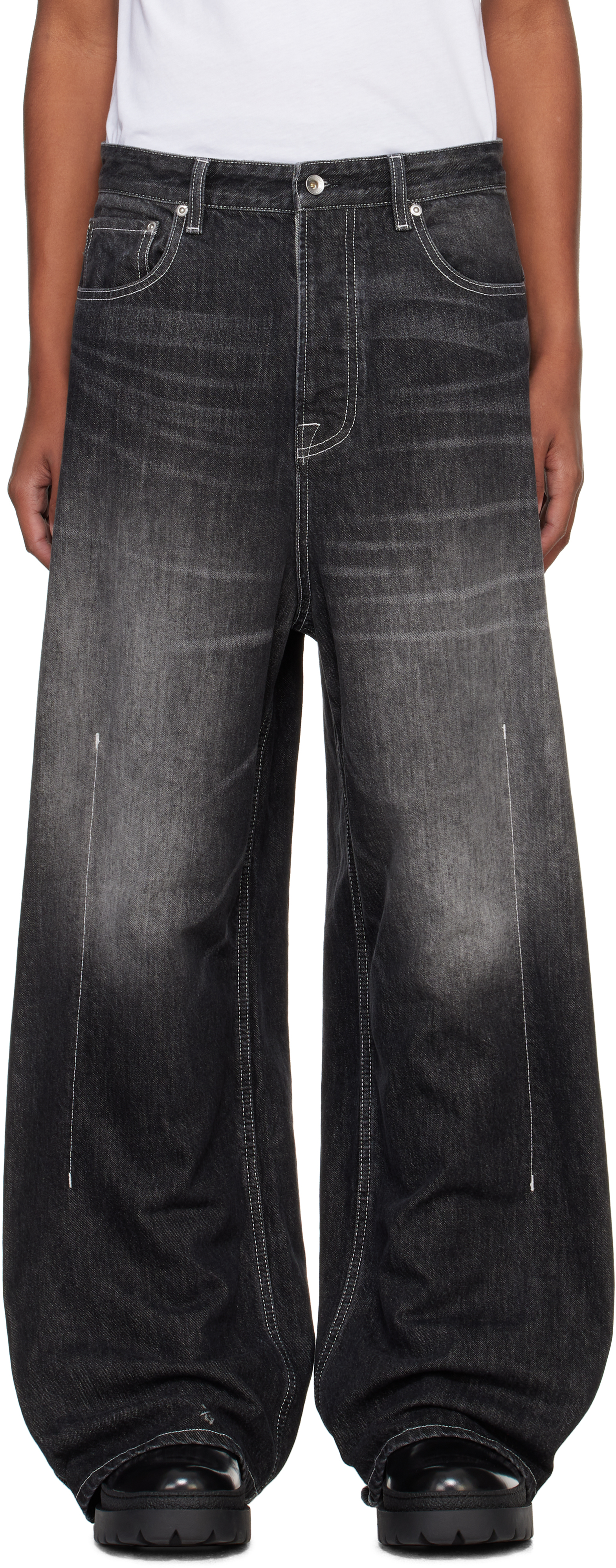 Black Vacuum Washed Wide Leg Jeans