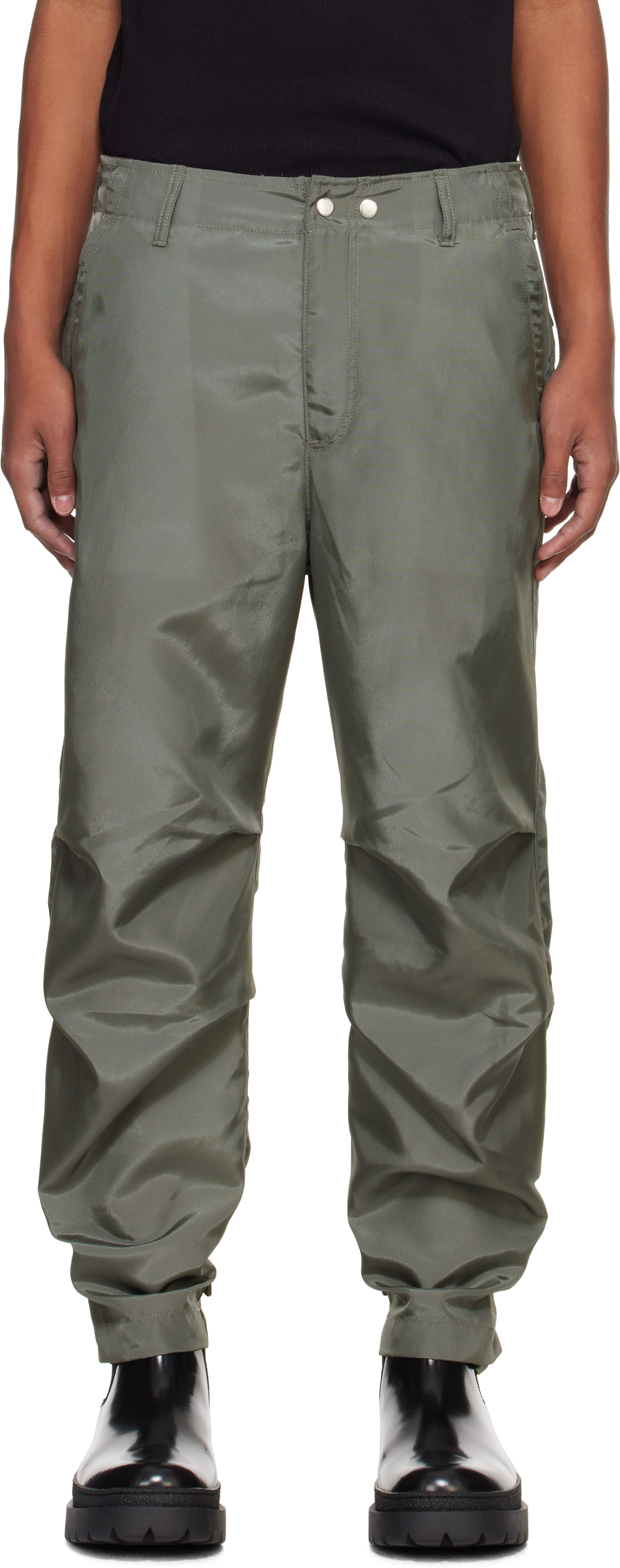 Shop Karmuel Young Gray Biker Trousers In Silver