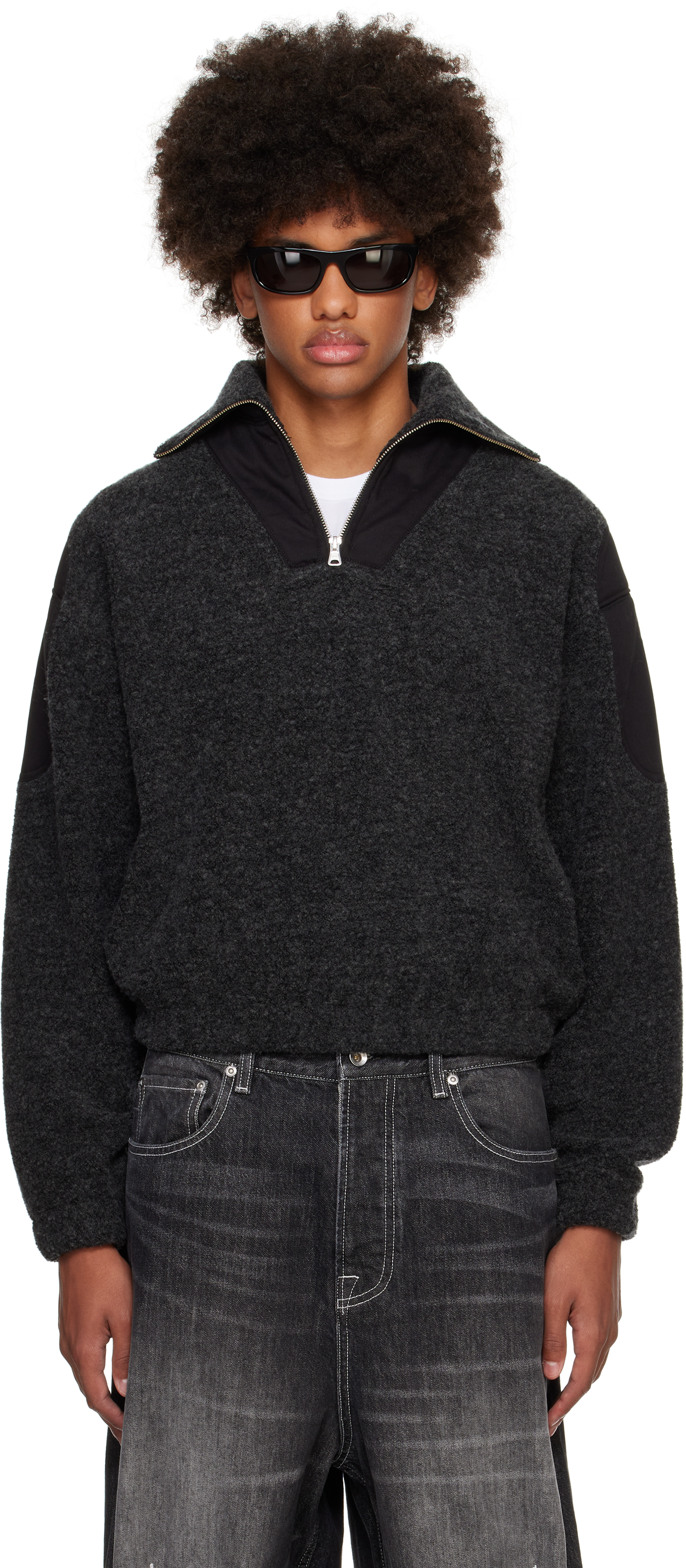 Shop Karmuel Young Black Strong Arm Furry Padded Sweatshirt