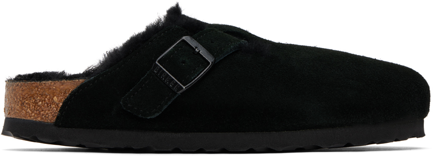 Black Narrow Boston Shearling Slip-On Loafers