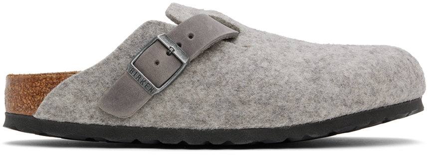 Shop Birkenstock Gray Narrow Boston Slip-on Loafers In Light Gray