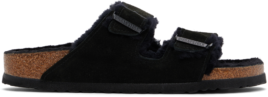 Birkenstock Arizona Shearling Buckled Sandals In Black
