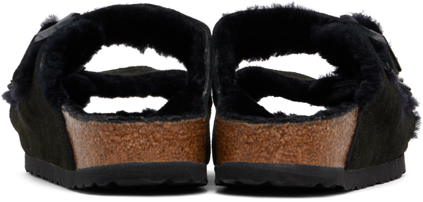 Birkenstock Arizona Shearling Buckled Sandals In Black