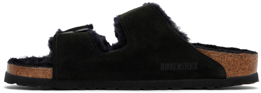 Birkenstock Arizona Shearling Buckled Sandals In Black