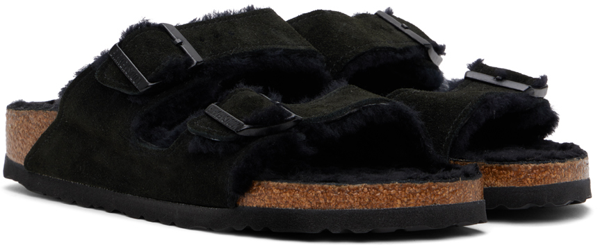 Birkenstock Arizona Shearling Buckled Sandals In Black