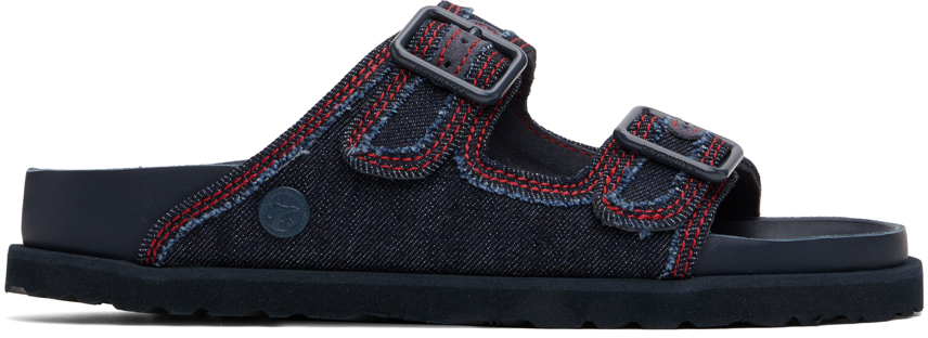 Shop Birkenstock Navy 1774 Arizona Denim Sandals In Dark Wash Denim