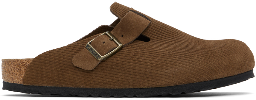 Shop Birkenstock Brown Regular Boston Slip-on Loafers In Dark Tea Corduroy Su