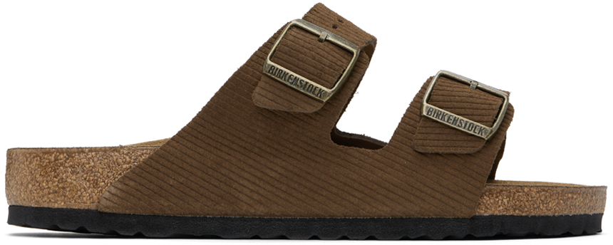 Shop Birkenstock Brown Regular Arizona Sandals In Dark Tea Corduroy Su