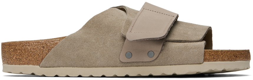 Shop Birkenstock Taupe Regular Kyoto Sandals In Taupe Suede/nubuck