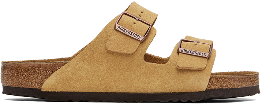 Shop Birkenstock Beige Regular Arizona Sandals In Latte Cream Suede