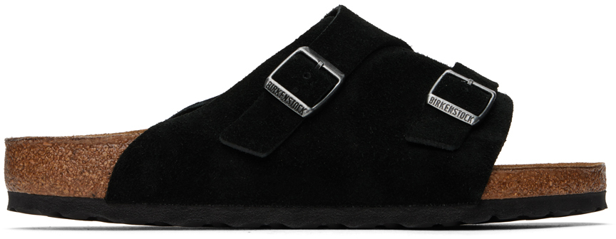 Shop Birkenstock Black Regular Zürich Sandals In Black Suede