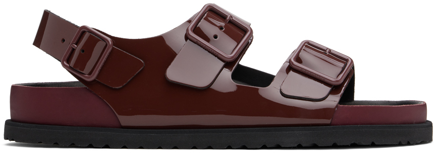 Shop Birkenstock Burgundy Regular 1774 Milano Leather Sandals In Port