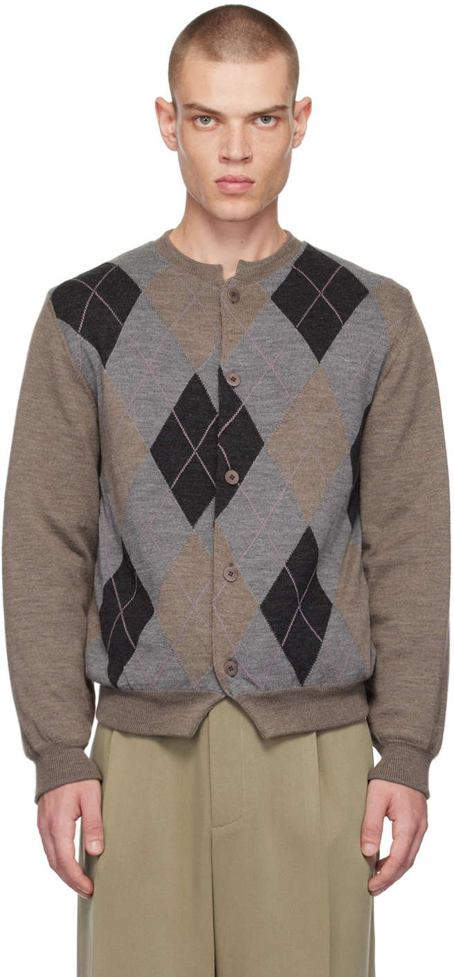 Shop Magliano Brown Argyle Cardigan In 12