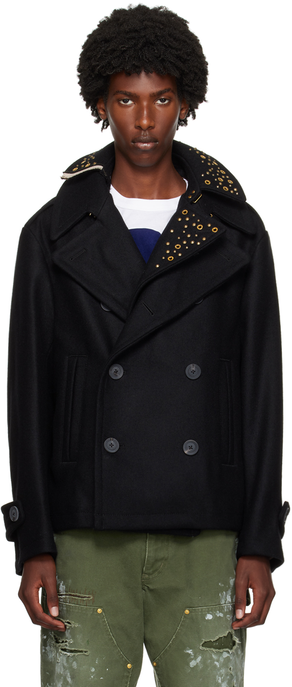 Shop Kolor Black Double Lapel Peacoat In B-black