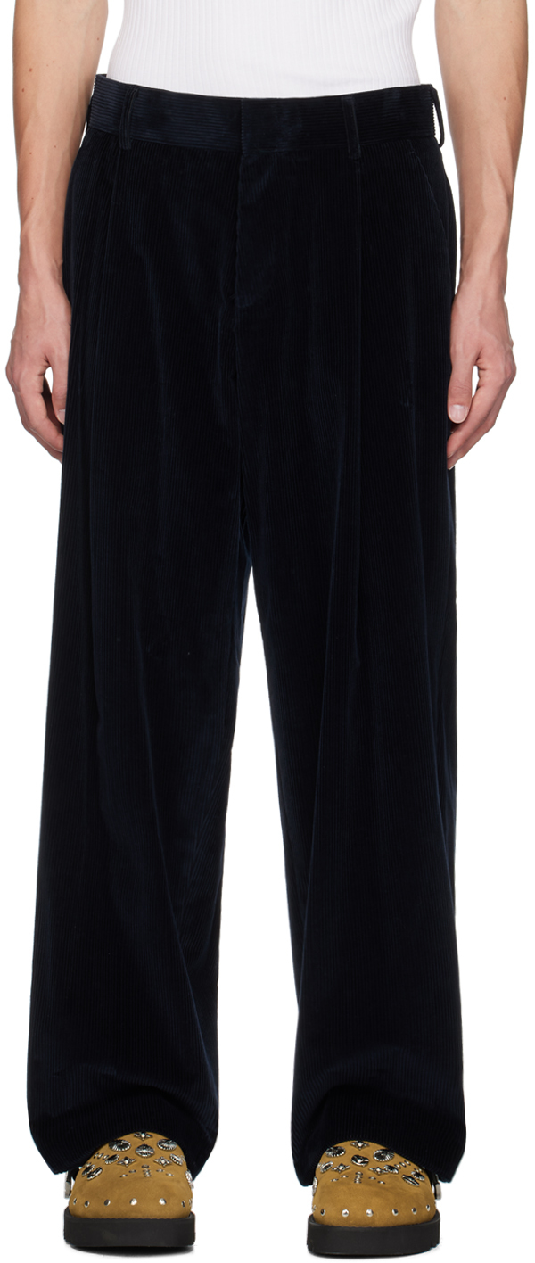 Navy Corduroy Wide Trousers