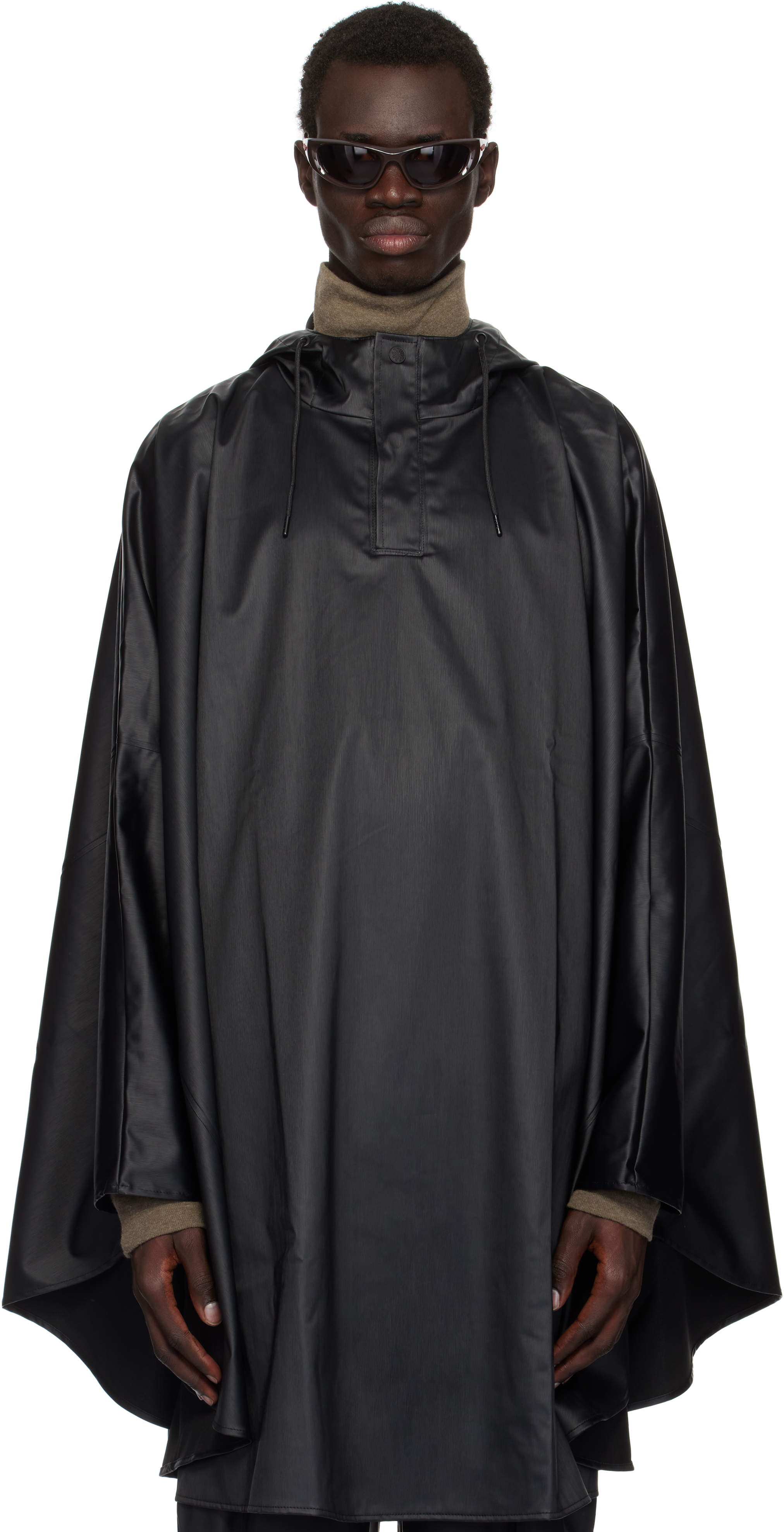 Shop Rains Black Cape Coat In Black Grain