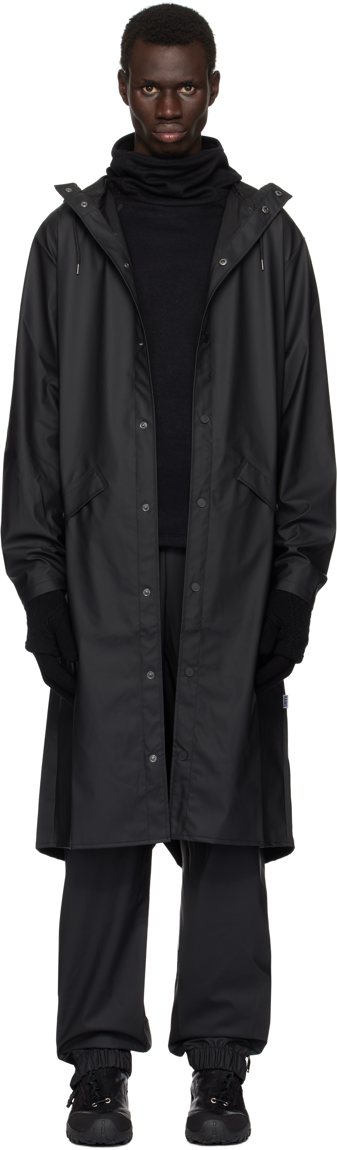 RAINS BLACK LONGER JACKET RAIN COAT 