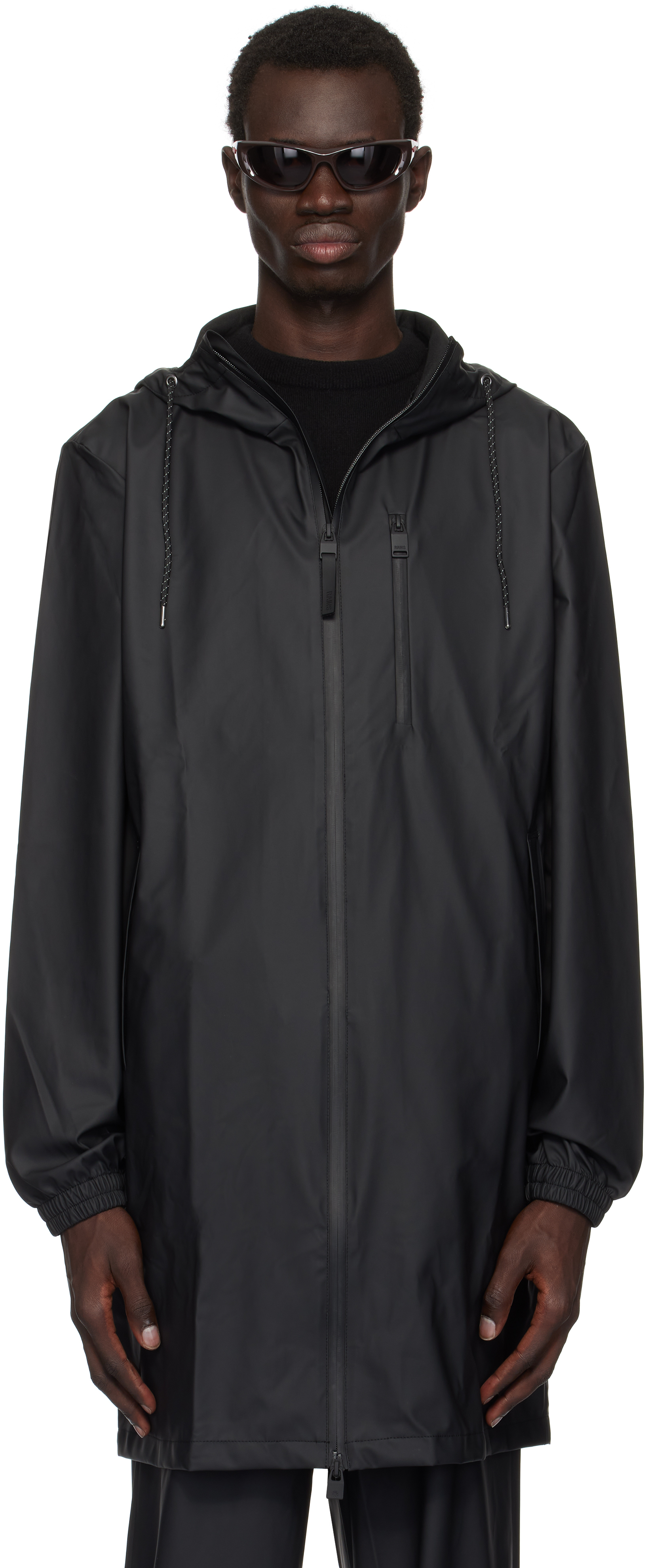 Shop Rains Black Long Storm Breaker Rain Coat