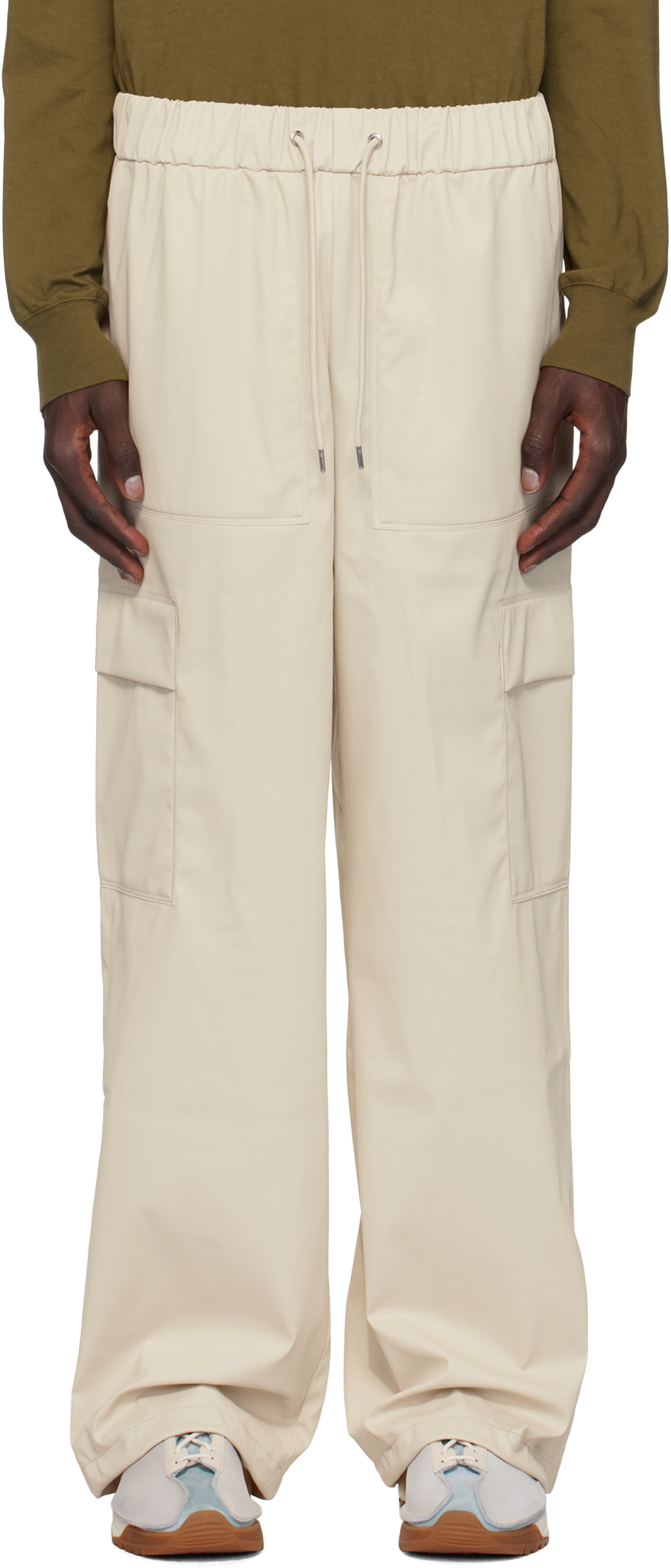 Beige Wide Cargo Rain Pants